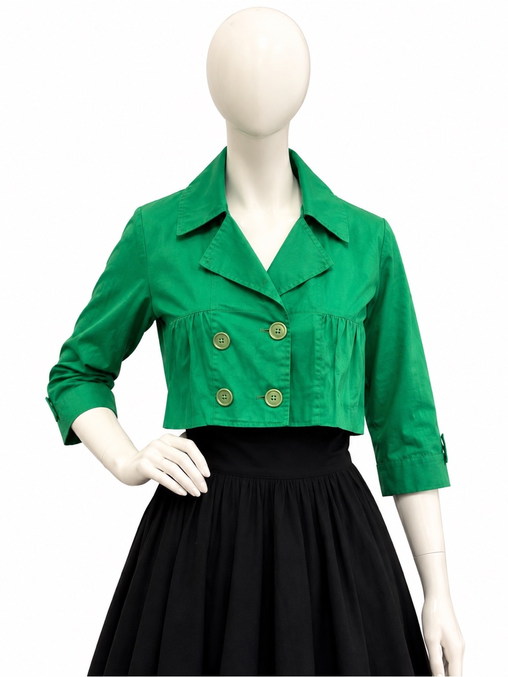 Seduction Kelly Green Cropped Jacket S/P Double Breasted Cotton Retro